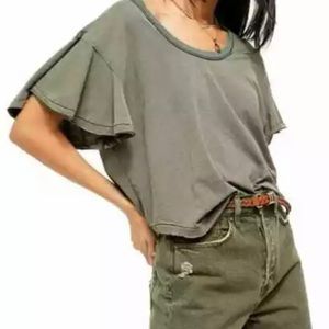 Free People Float On Tee with Flutter Sleeves Army